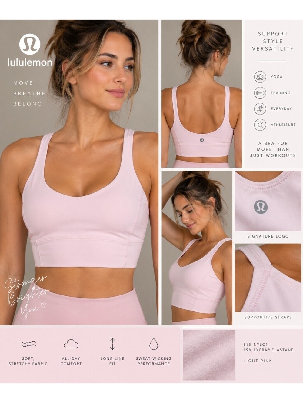 Lululemon Women’s Size 6 Light Pink Longline Sports Bra Yoga Athletic